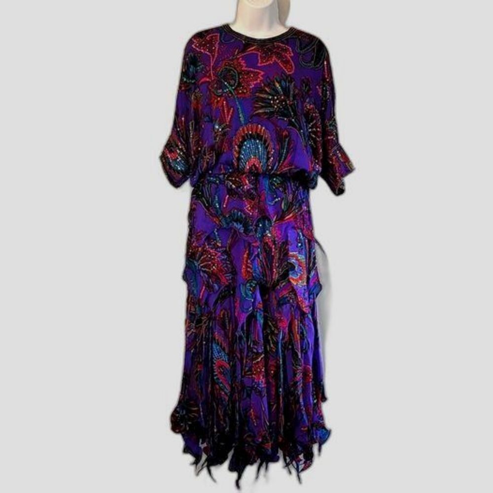 Vintage Judith Ann Creations Silk Gypsy Skirt & Top Set Size Small